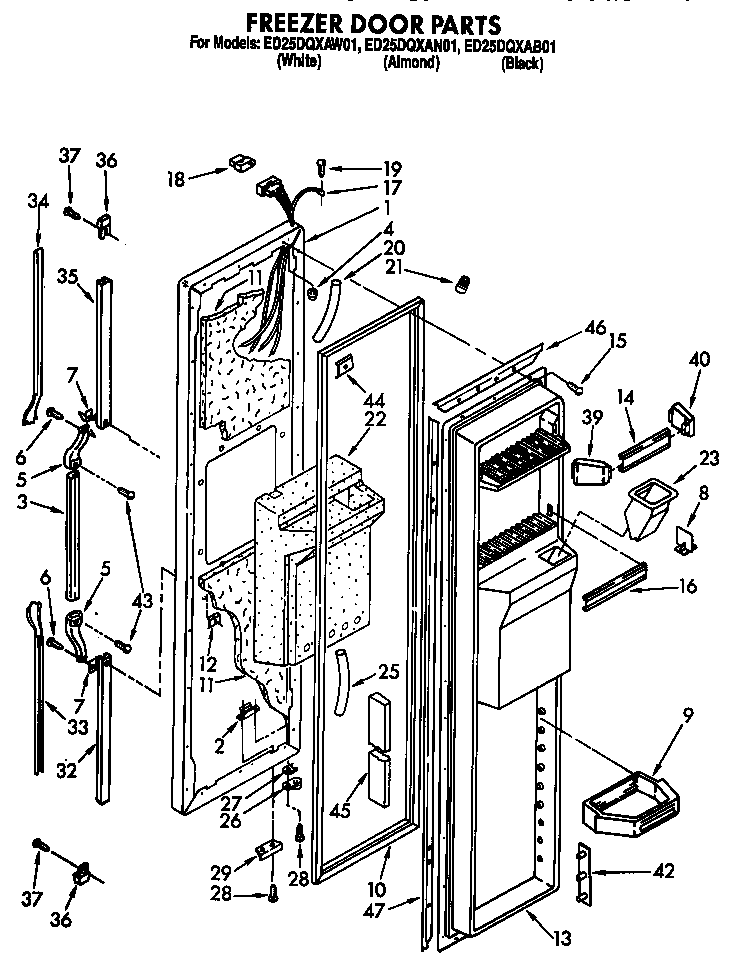 Whirlpool ED25DQXAW01 freezer door diagram