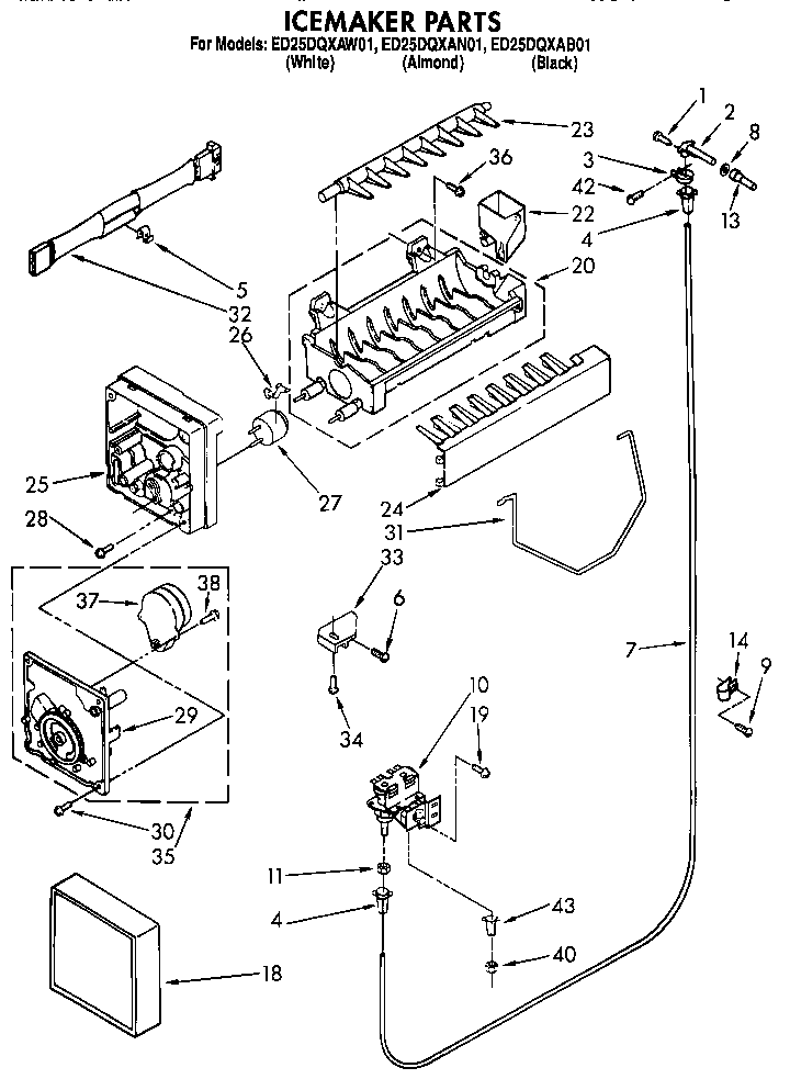 Whirlpool ED25DQXAW01 icemaker diagram