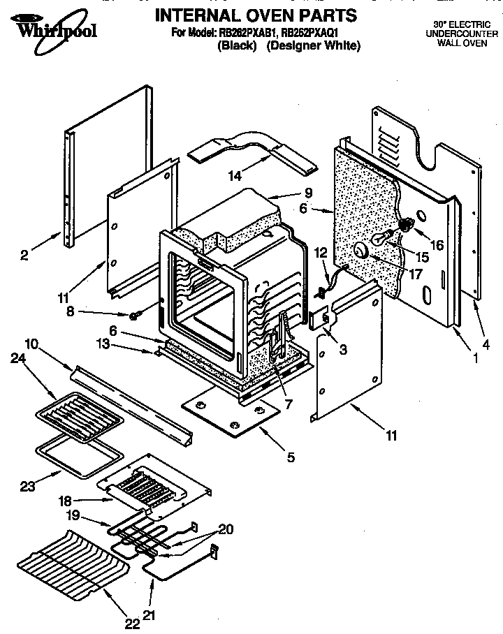 Whirlpool RB262PXAB1 internal oven diagram
