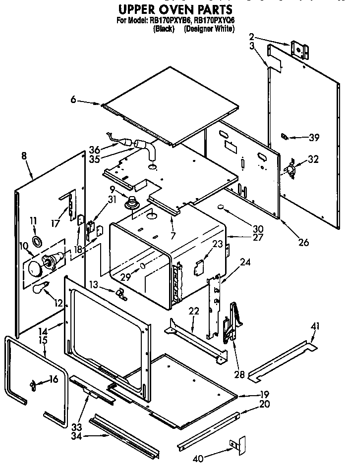 Whirlpool RB170PXYB6 upper oven diagram