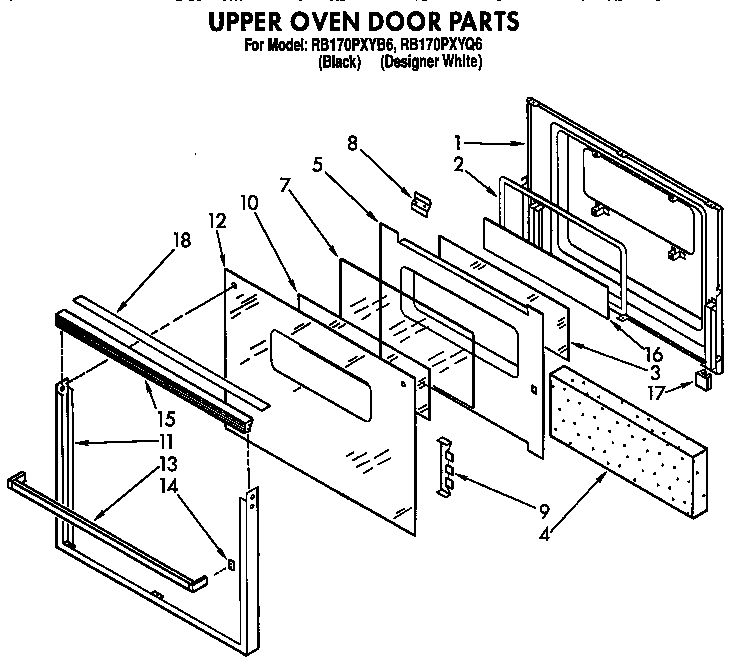 Whirlpool RB170PXYB6 upper oven door diagram