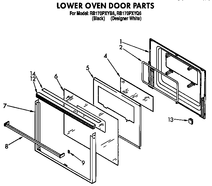 Whirlpool RB170PXYB6 lower oven door diagram