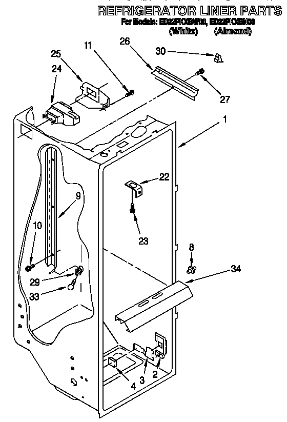 Whirlpool ED22PKXBW00 refrigerator liner diagram