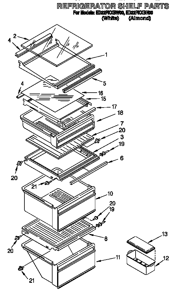 Whirlpool ED22PKXBW00 refrigerator shelf diagram
