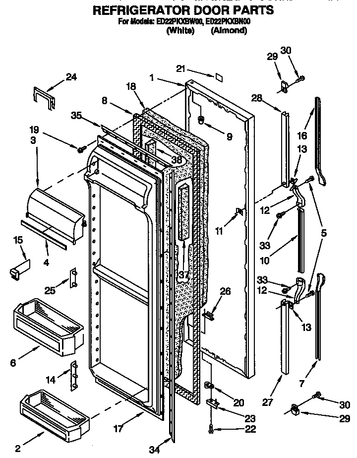 Whirlpool ED22PKXBW00 refrigerator door diagram