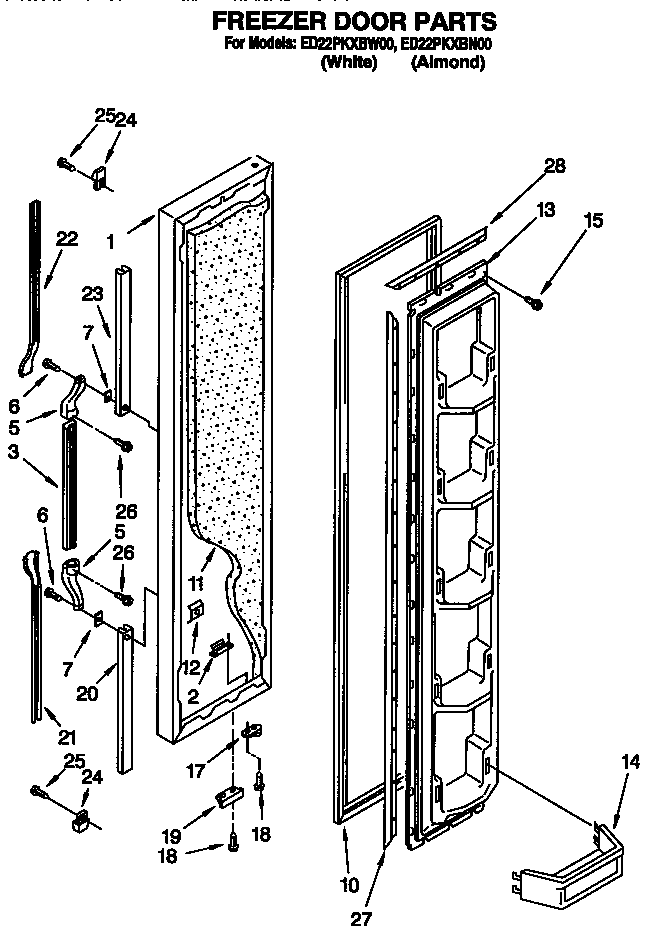 Whirlpool ED22PKXBW00 freezer door diagram