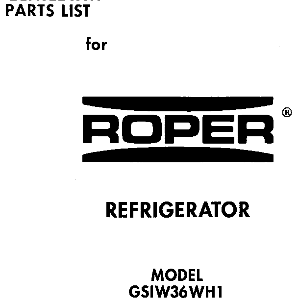 Roper GSIW36WH1 front cover diagram