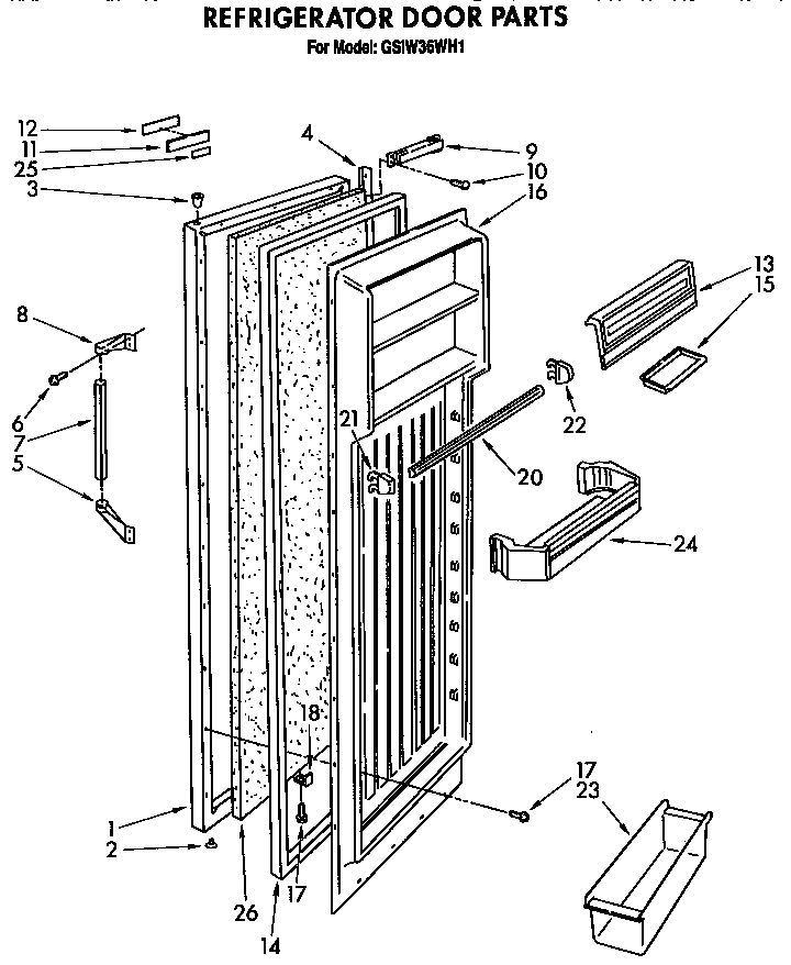 Roper GSIW36WH1 refrigerator door diagram