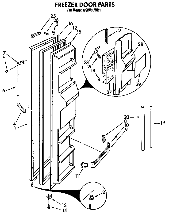 Roper GSIW36WH1 freezer door diagram