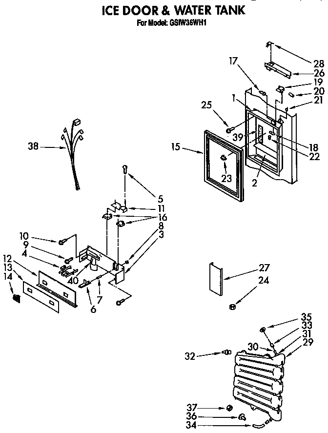 Roper GSIW36WH1 ice door & water tank diagram