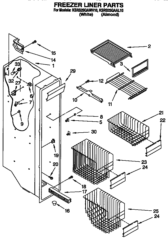 KitchenAid KSRS25QAWH10 freezer liner diagram