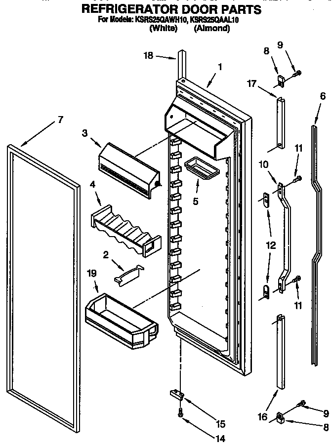 KitchenAid KSRS25QAWH10 refrigerator door diagram
