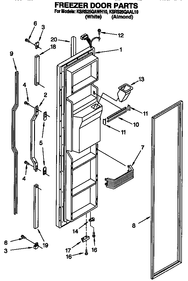KitchenAid KSRS25QAWH10 freezer door diagram