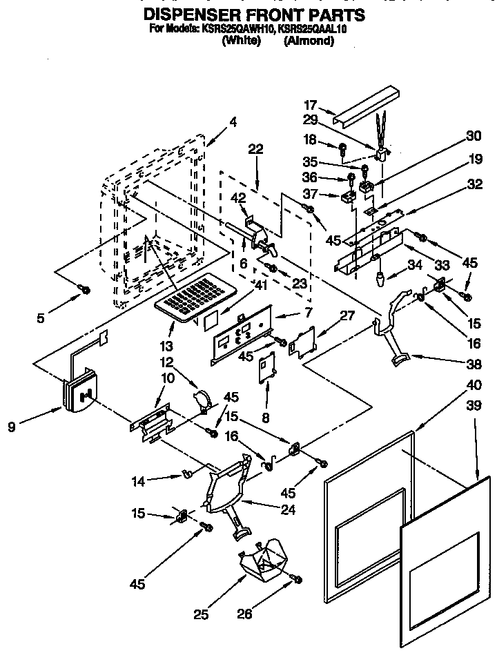 KitchenAid KSRS25QAWH10 dispenser front diagram