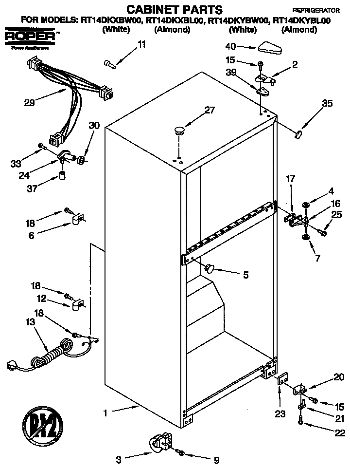 Roper RT14DKXBW00 cabinet diagram