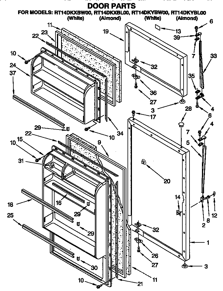Roper RT14DKXBW00 door diagram