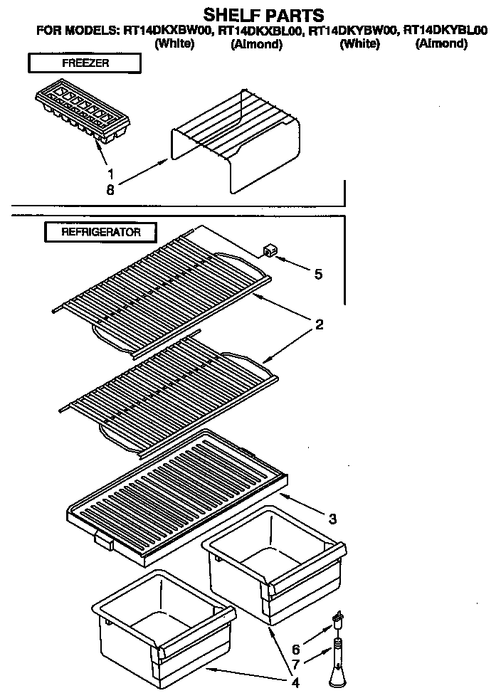 Roper RT14DKXBW00 shelf diagram