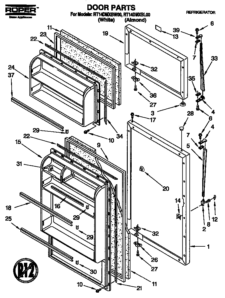 Roper RT14DMXBW00 door diagram