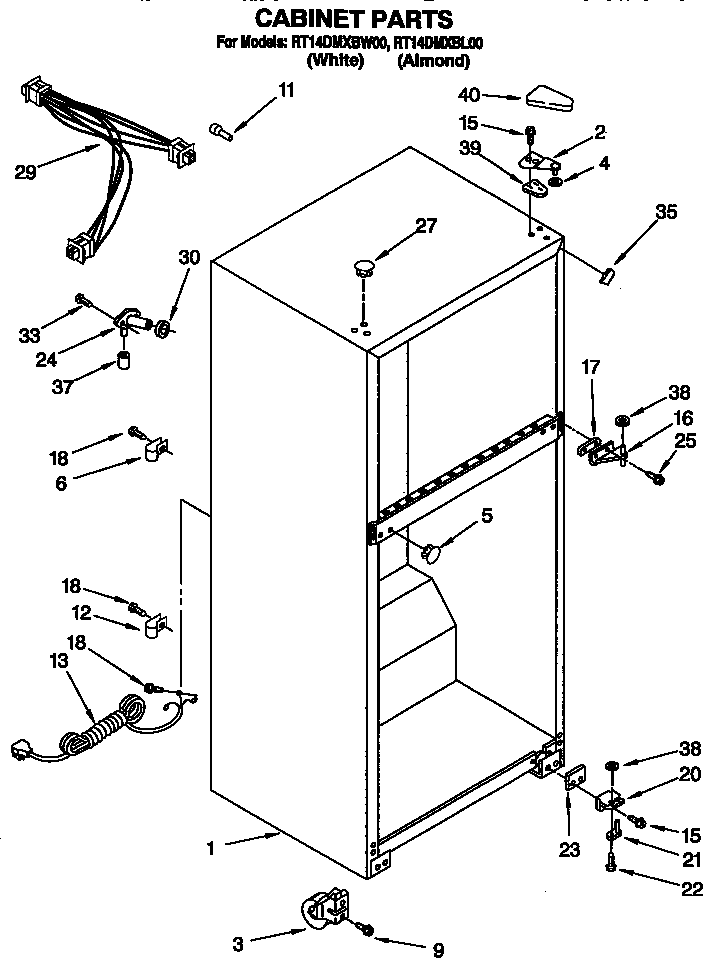 Roper RT14DMXBW00 cabinet diagram