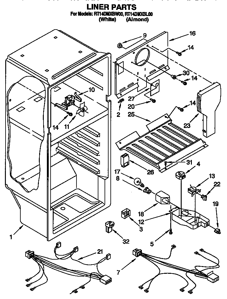Roper RT14DMXBW00 liner diagram