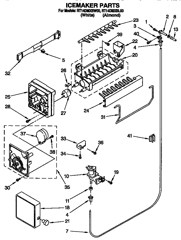 Roper RT14DMXBW00 icemaker diagram