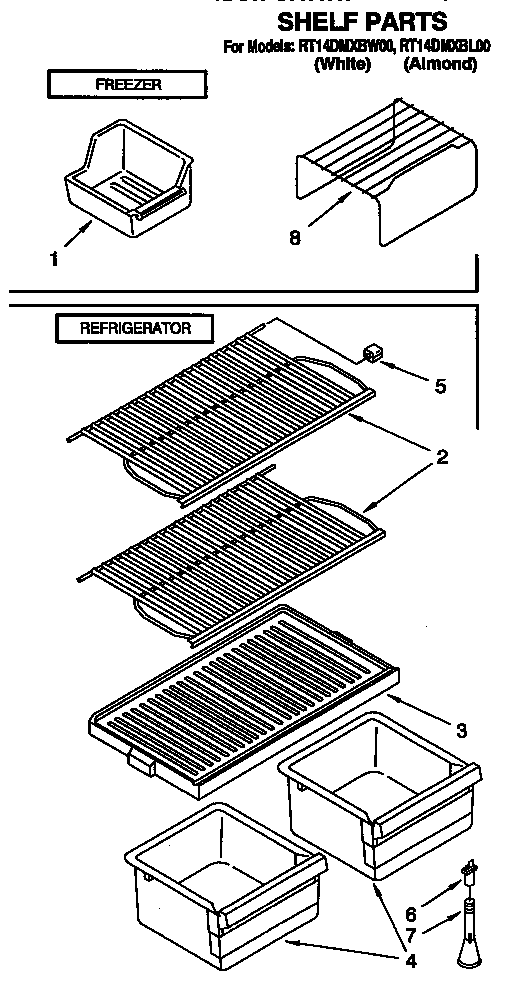 Roper RT14DMXBW00 shelf diagram