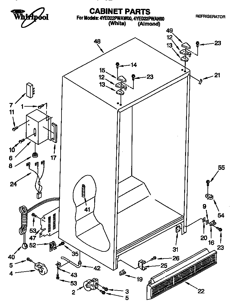 Whirlpool 4YED22PWAN00 cabinet diagram