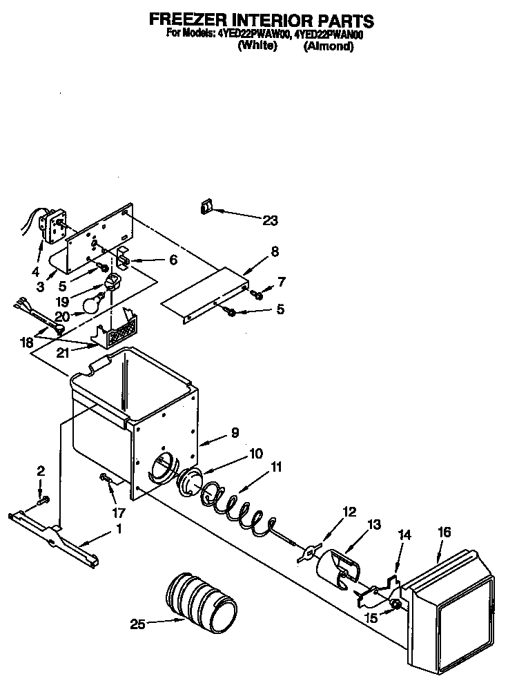 Whirlpool 4YED22PWAN00 freezer interior diagram