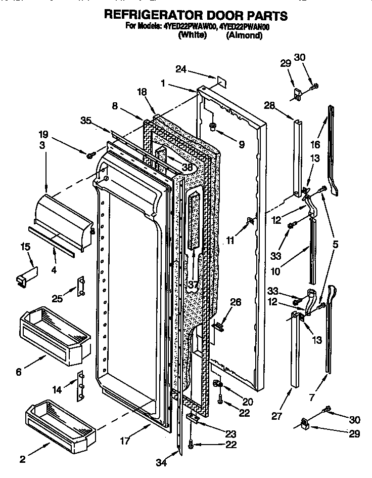 Whirlpool 4YED22PWAN00 refrigerator door diagram