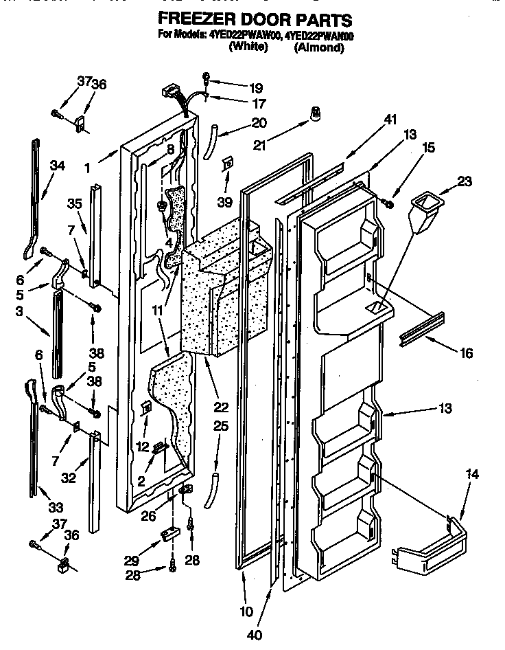 Whirlpool 4YED22PWAN00 freezer door diagram