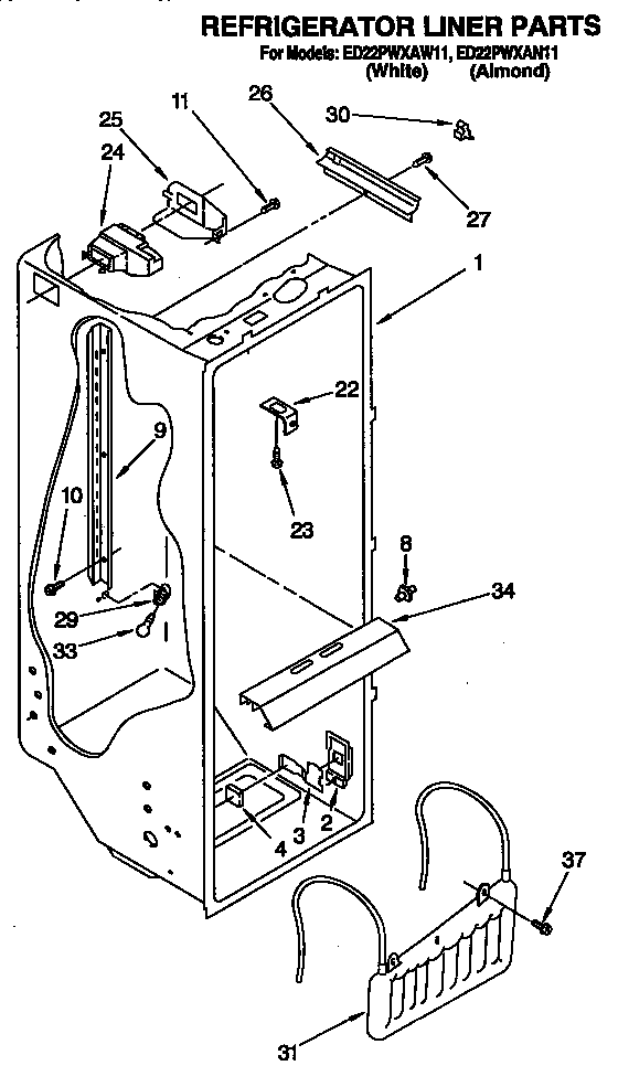 Whirlpool ED22PWXAN11 refrigerator liner diagram