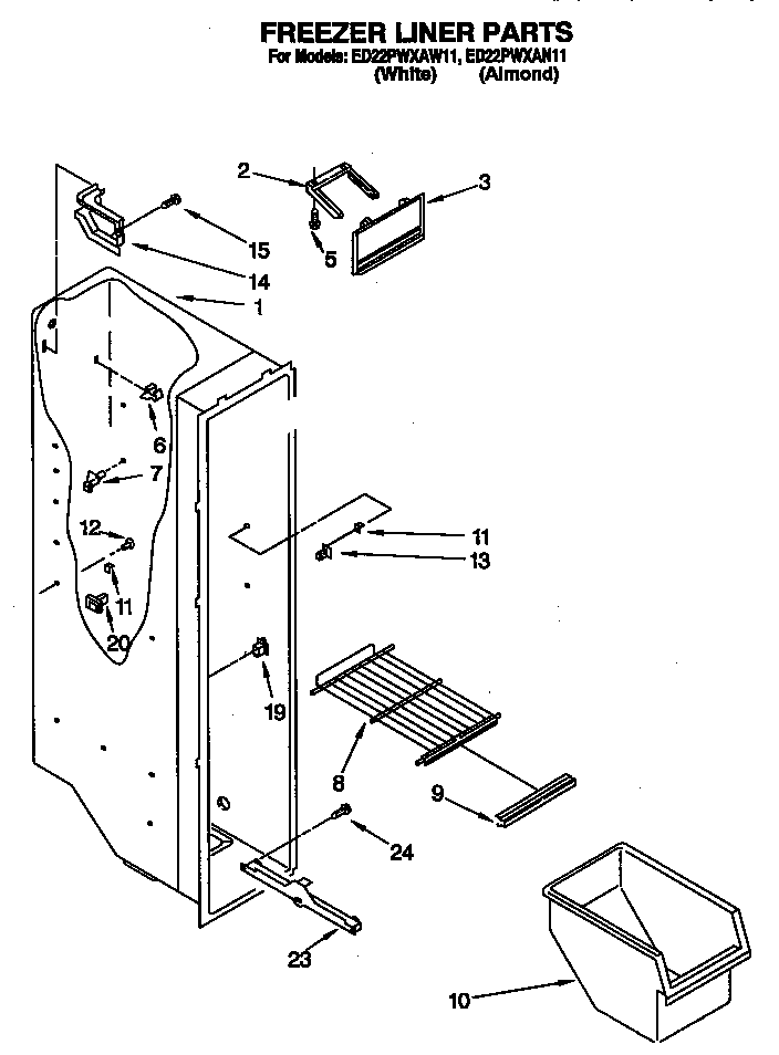 Whirlpool ED22PWXAN11 freezer liner diagram