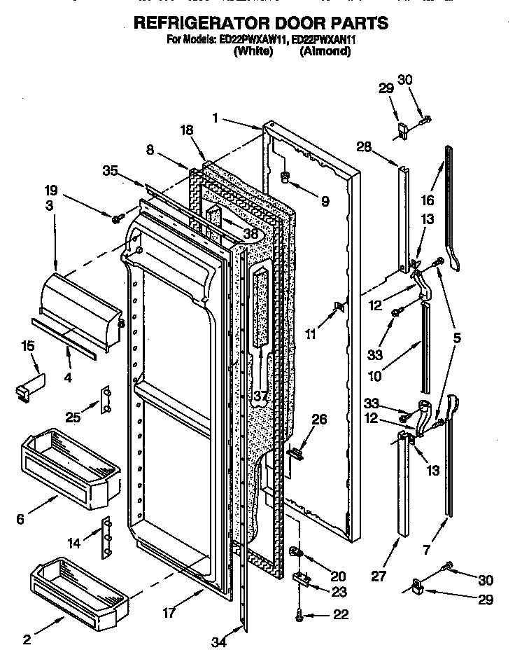 Whirlpool ED22PWXAN11 refrigerator door diagram
