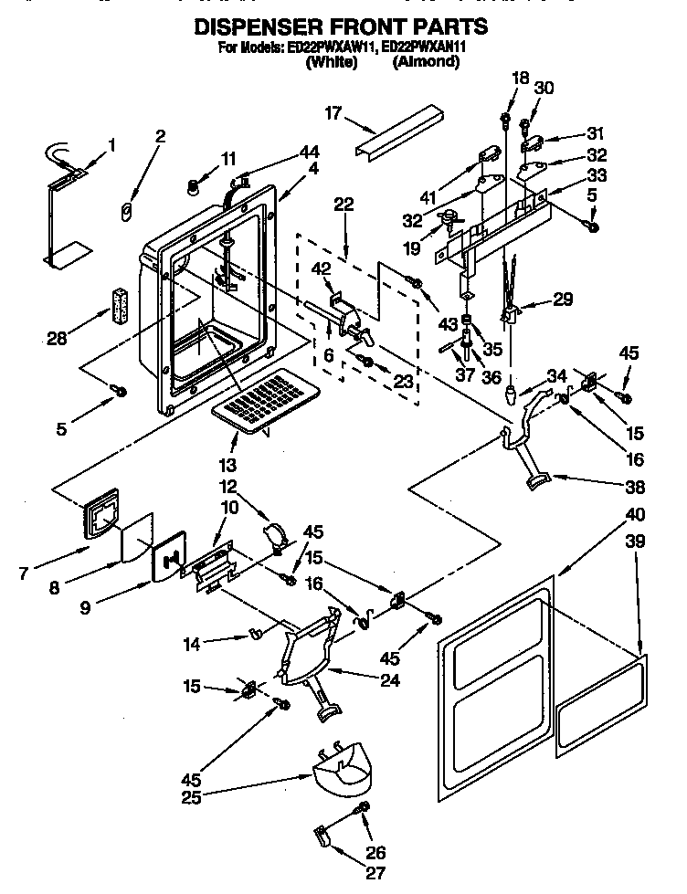 Whirlpool ED22PWXAN11 dispenser front diagram