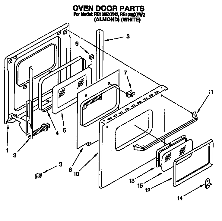 Whirlpool RB1005XYN2 oven door diagram