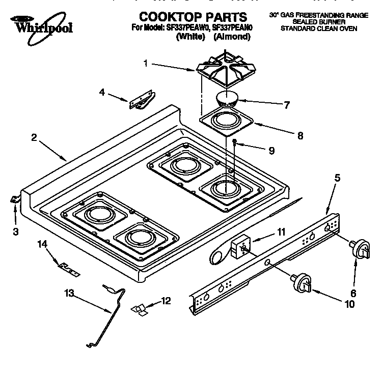 Whirlpool SF337PEAN0 cooktop diagram