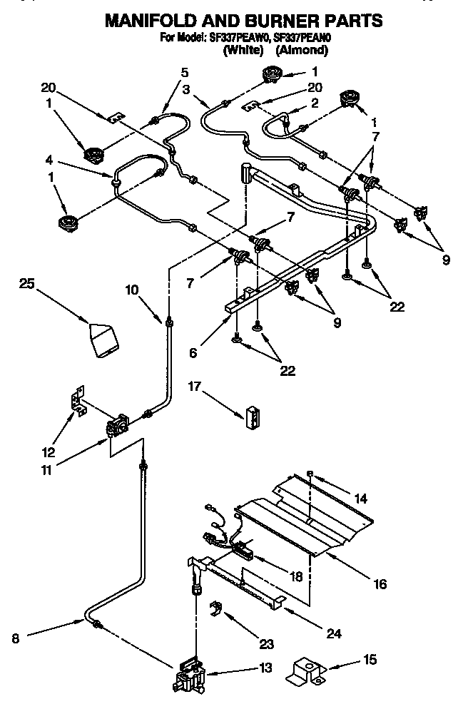 Whirlpool SF337PEAN0 manifold and burner diagram