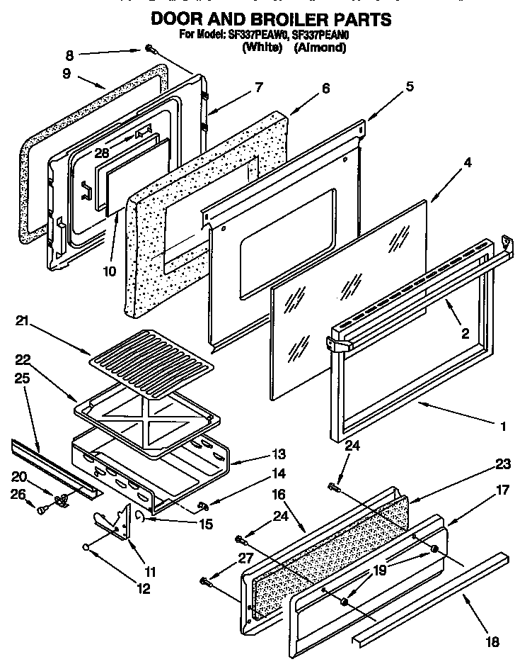 Whirlpool SF337PEAN0 door and broiler diagram