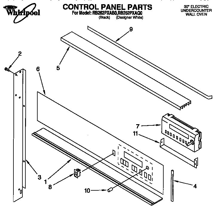 Whirlpool RB262PXAB0 control panel diagram