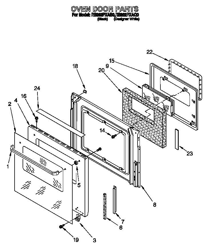 Whirlpool RB262PXAB0 oven door diagram