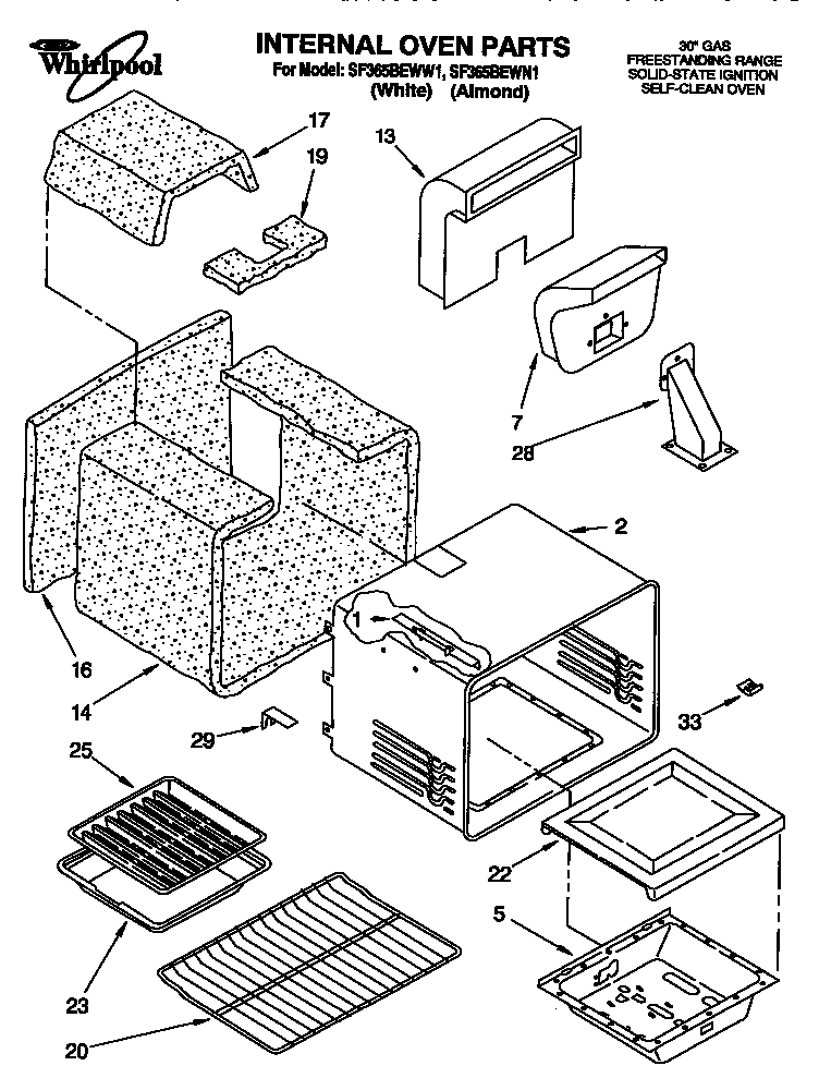 Whirlpool SF365BEWN1 internal oven diagram
