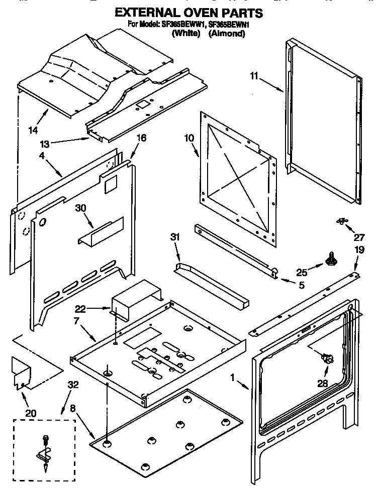Whirlpool SF365BEWN1 external oven diagram