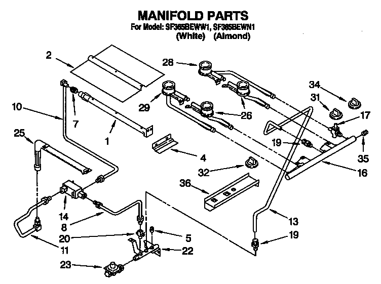 Whirlpool SF365BEWN1 manifold diagram