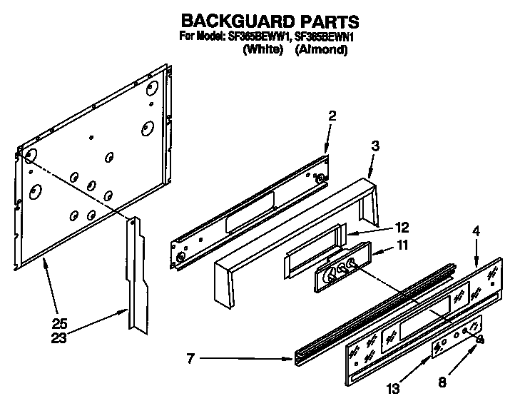 Whirlpool SF365BEWN1 backguard diagram