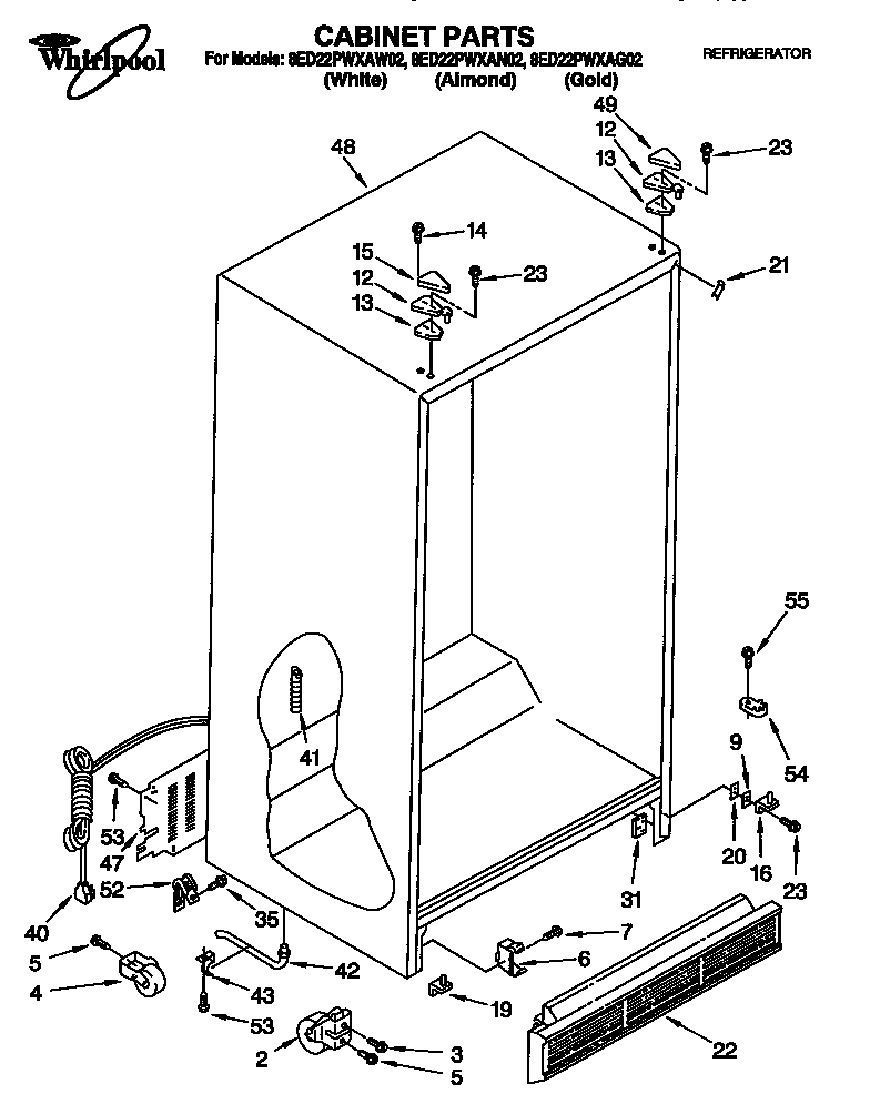Whirlpool 8ED22PWXAW02 cabinet diagram