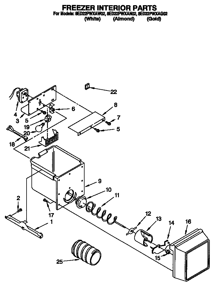 Whirlpool 8ED22PWXAW02 freezer interior diagram