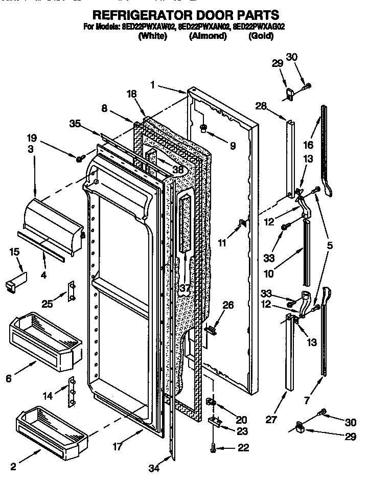 Whirlpool 8ED22PWXAW02 refrigerator door diagram