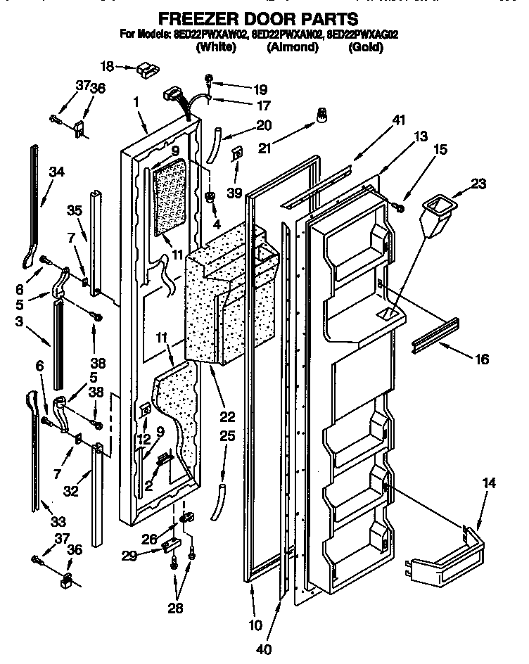 Whirlpool 8ED22PWXAW02 freezer door diagram