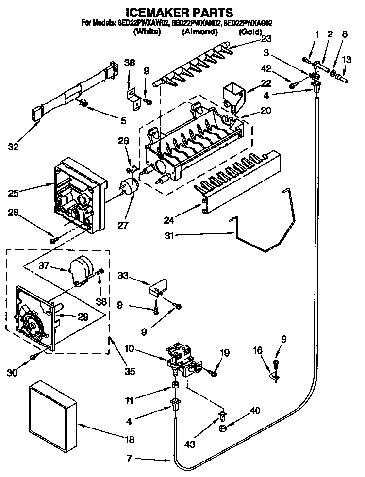 Whirlpool 8ED22PWXAW02 icemaker diagram