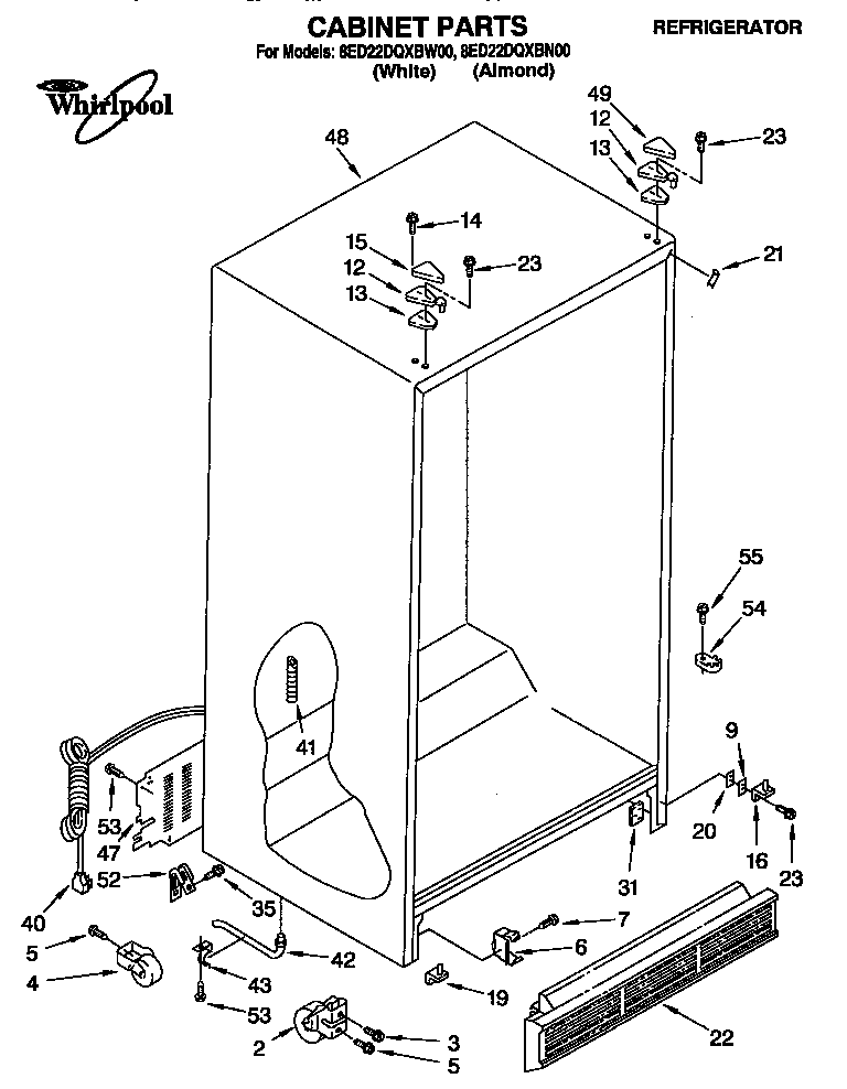 Whirlpool 8ED22DQXBW00 cabinet diagram